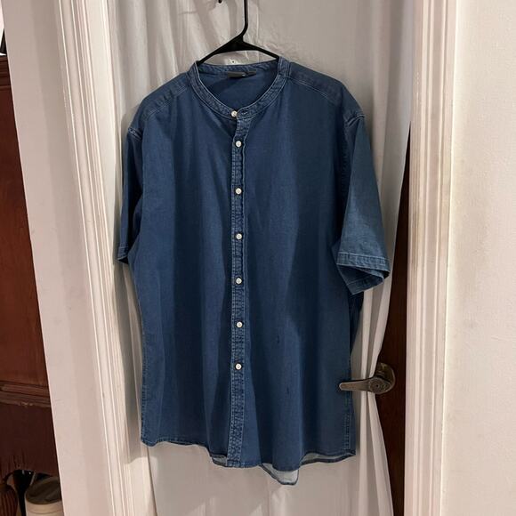 ASOS women’s blue denim chambray collarless button up shirt size xxxl - Picture 1 of 4
